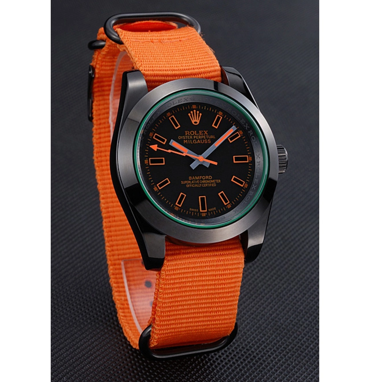 Rolex copies cheap 622003 Milgauss Rolex Strap Nylon Bamford Orange 0723